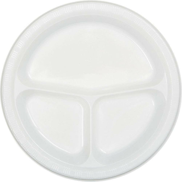 10.25" 3 Compartment Round Plastic Plates 6s