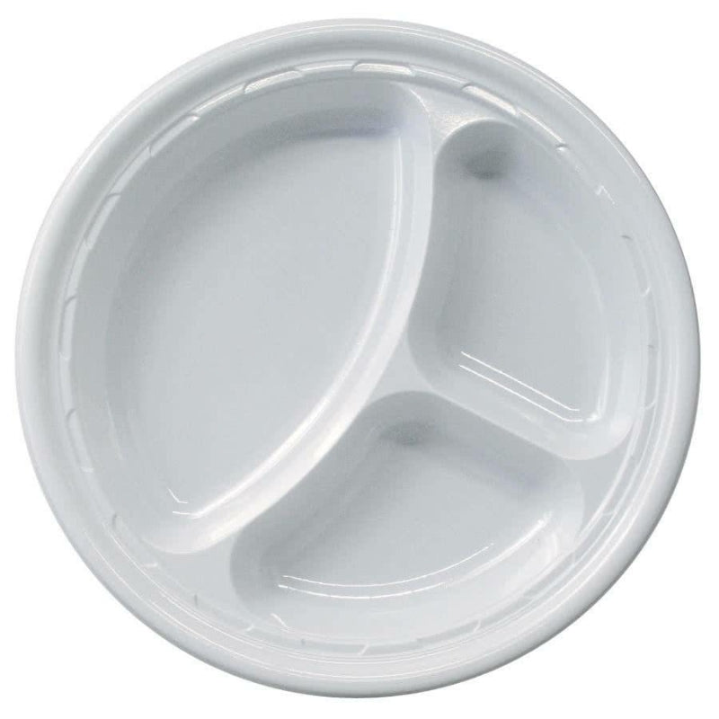 9" 3 Compartment Round Plastic Plates 50s